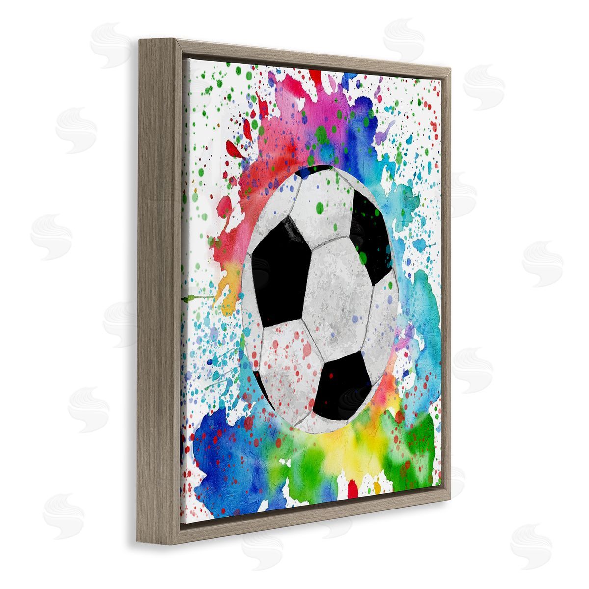 Vivid Splash & Soccer Ball Brown Floating Frame Canvas Wall Art, Home Decor by Kim Allen