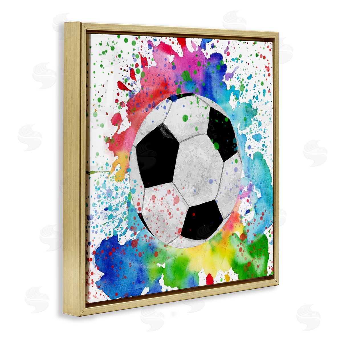 Vivid Splash & Soccer Ball Gold Floating Frame Canvas Wall Art, Home Decor by Kim Allen