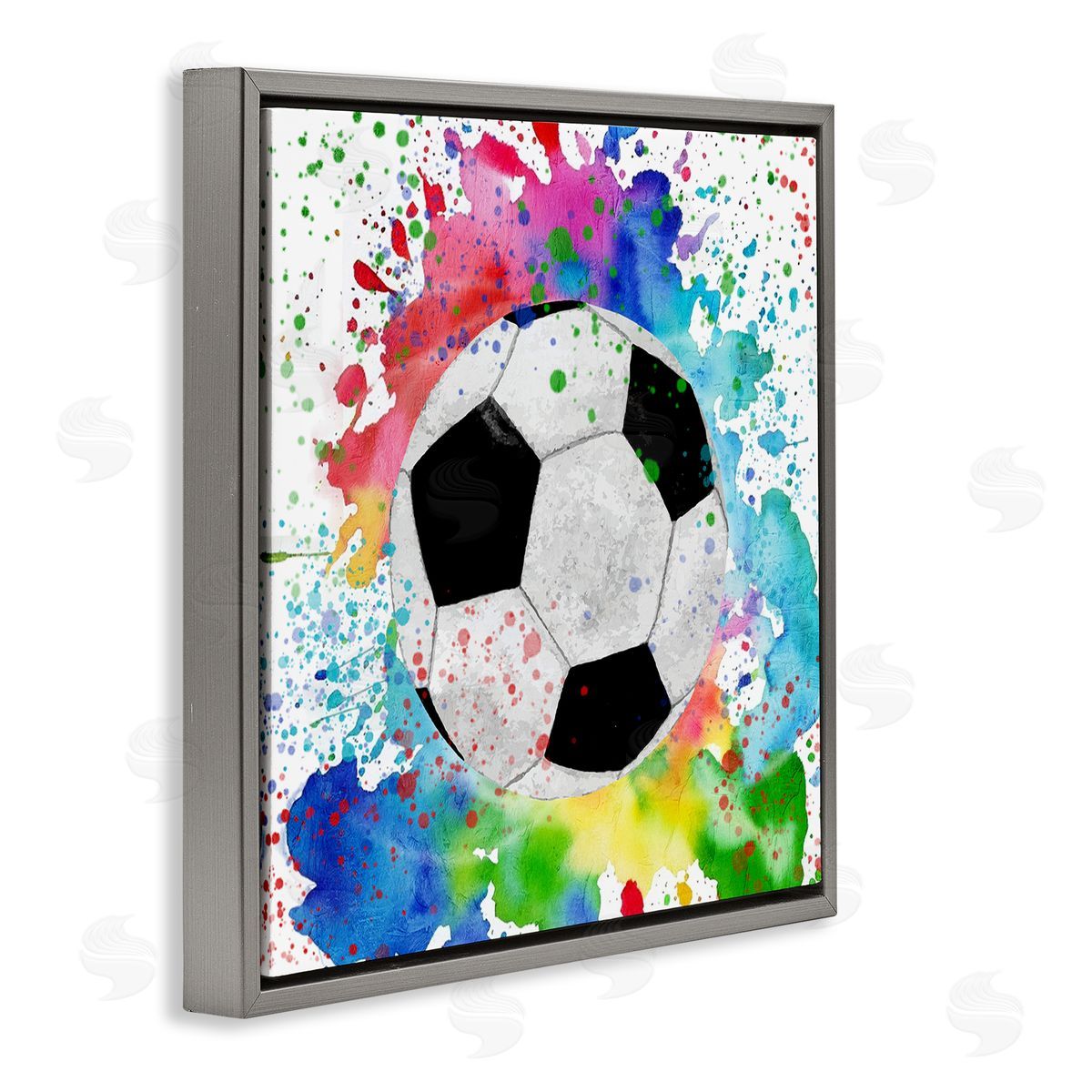 Vivid Splash & Soccer Ball Grey Floating Frame Canvas Wall Art, Home Decor by Kim Allen