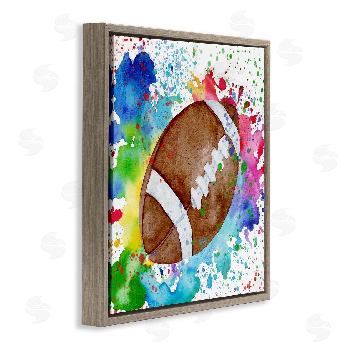 Vivid Splash & Football Brown Floating Frame Canvas Wall Art, Home Decor by Kim Allen