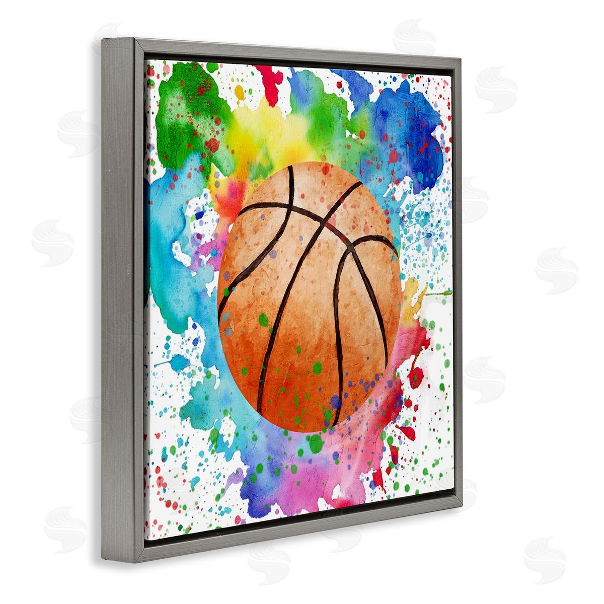 Basketball with Bright Splash Grey Floating Frame Canvas Wall Art, Home Decor by Kim Allen