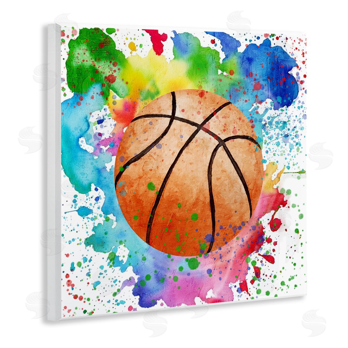 Basketball with Bright Splash Wood Plaque Wall Art, Home Decor by Kim Allen