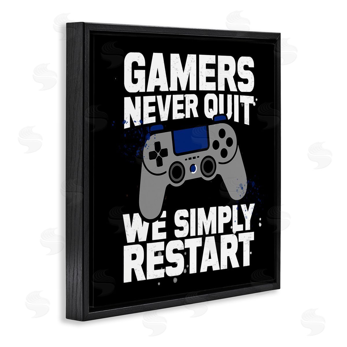 Gamers Never Quit Phrase Black Floating Frame Canvas Wall Art, Home Decor by Kim Allen