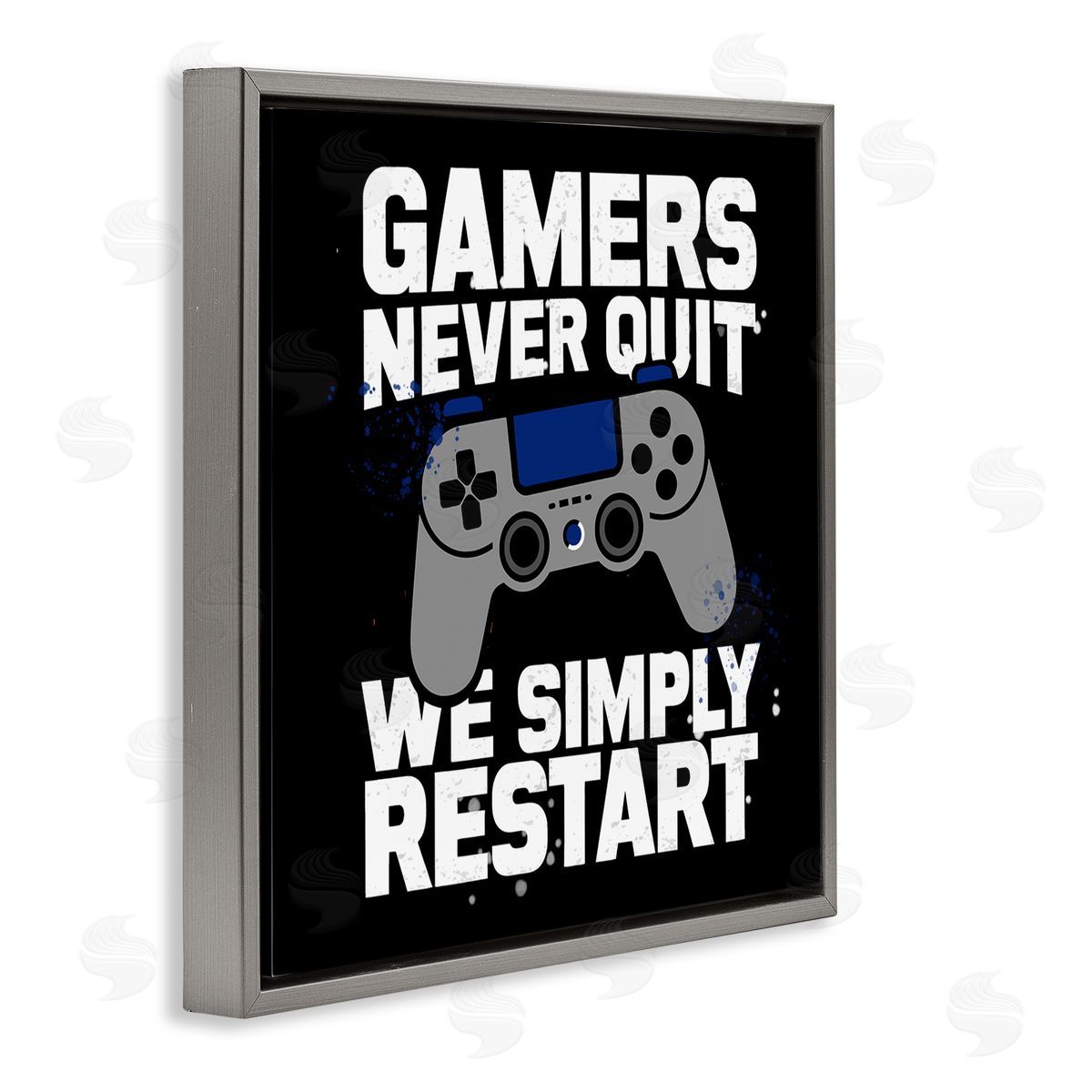 Gamers Never Quit Phrase Grey Floating Frame Canvas Wall Art, Home Decor by Kim Allen