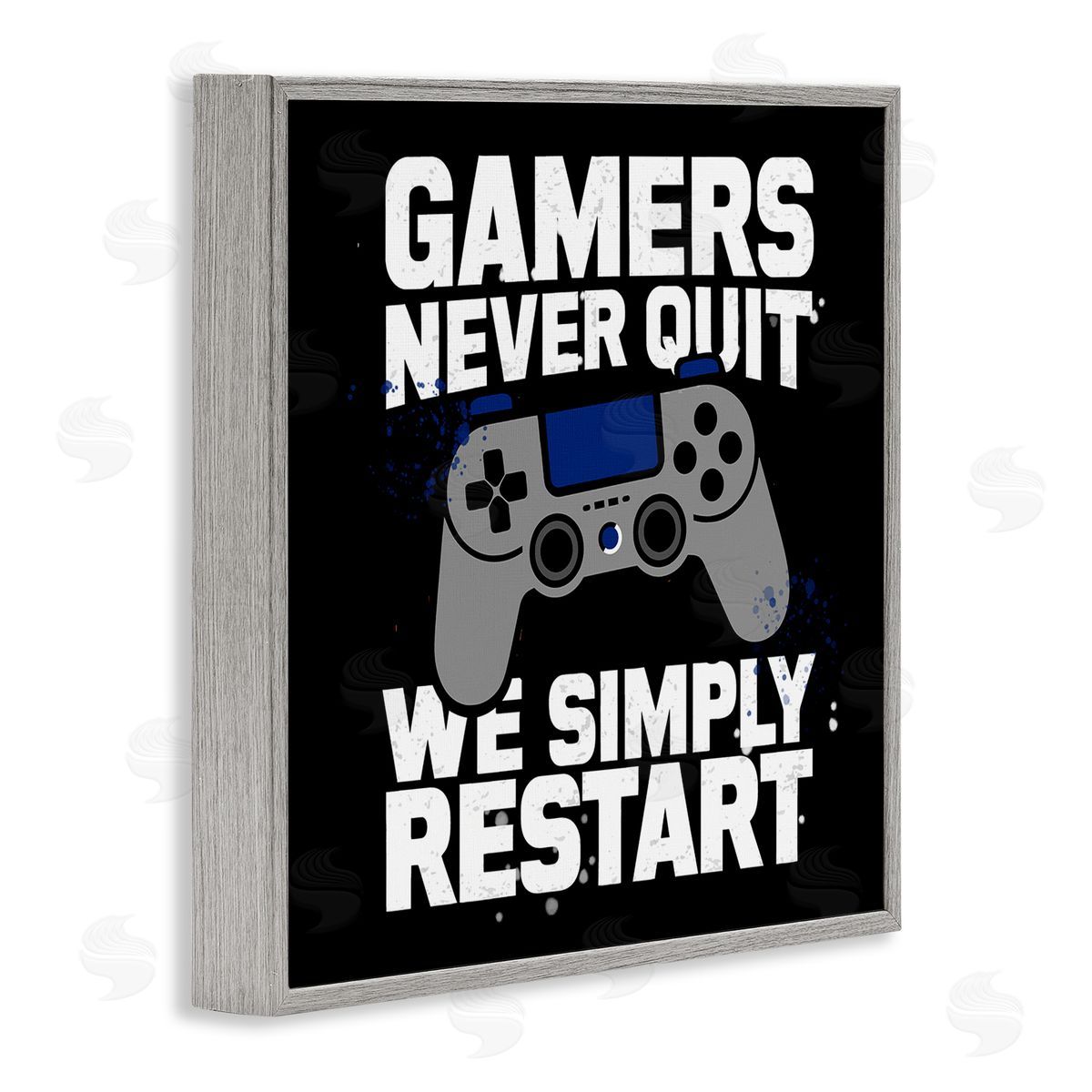 Gamers Never Quit Phrase Grey Frame Print Wall Art, Home Decor by Kim Allen