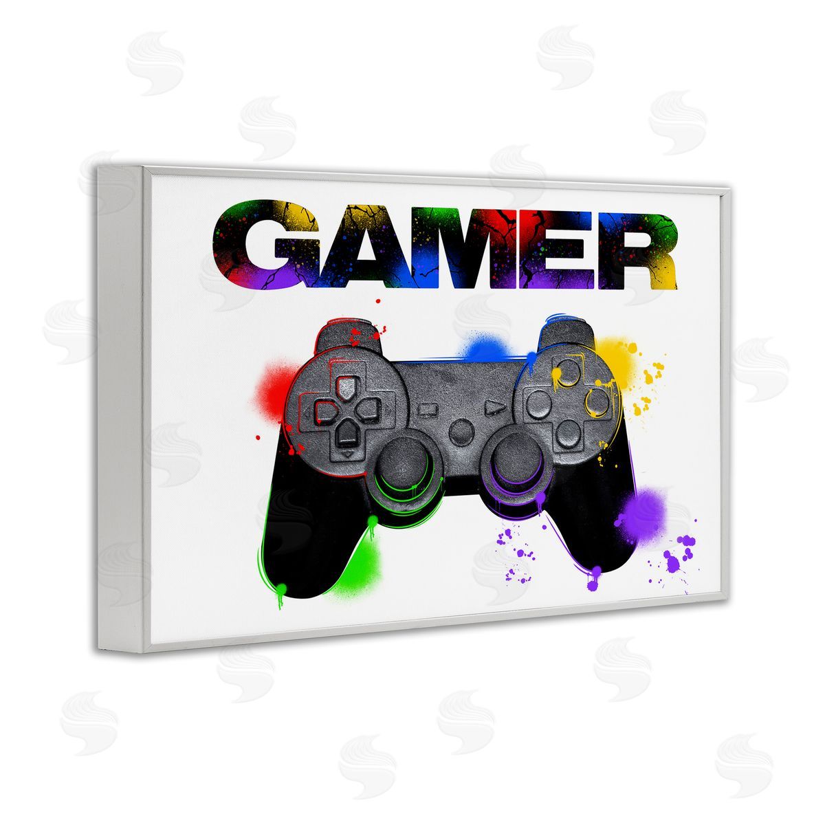 Gamer with Rainbow Splashes White Frame Print Wall Art, Home Decor by Marcus Prime