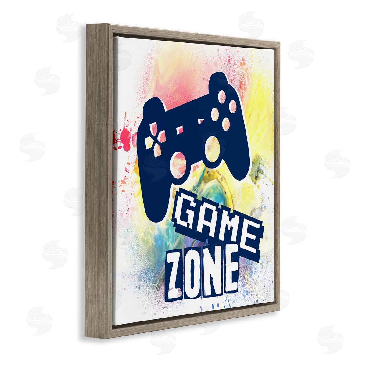 Game Zone on Modern Splatter Brown Floating Frame Canvas Wall Art, Home Decor by Marcus Prime