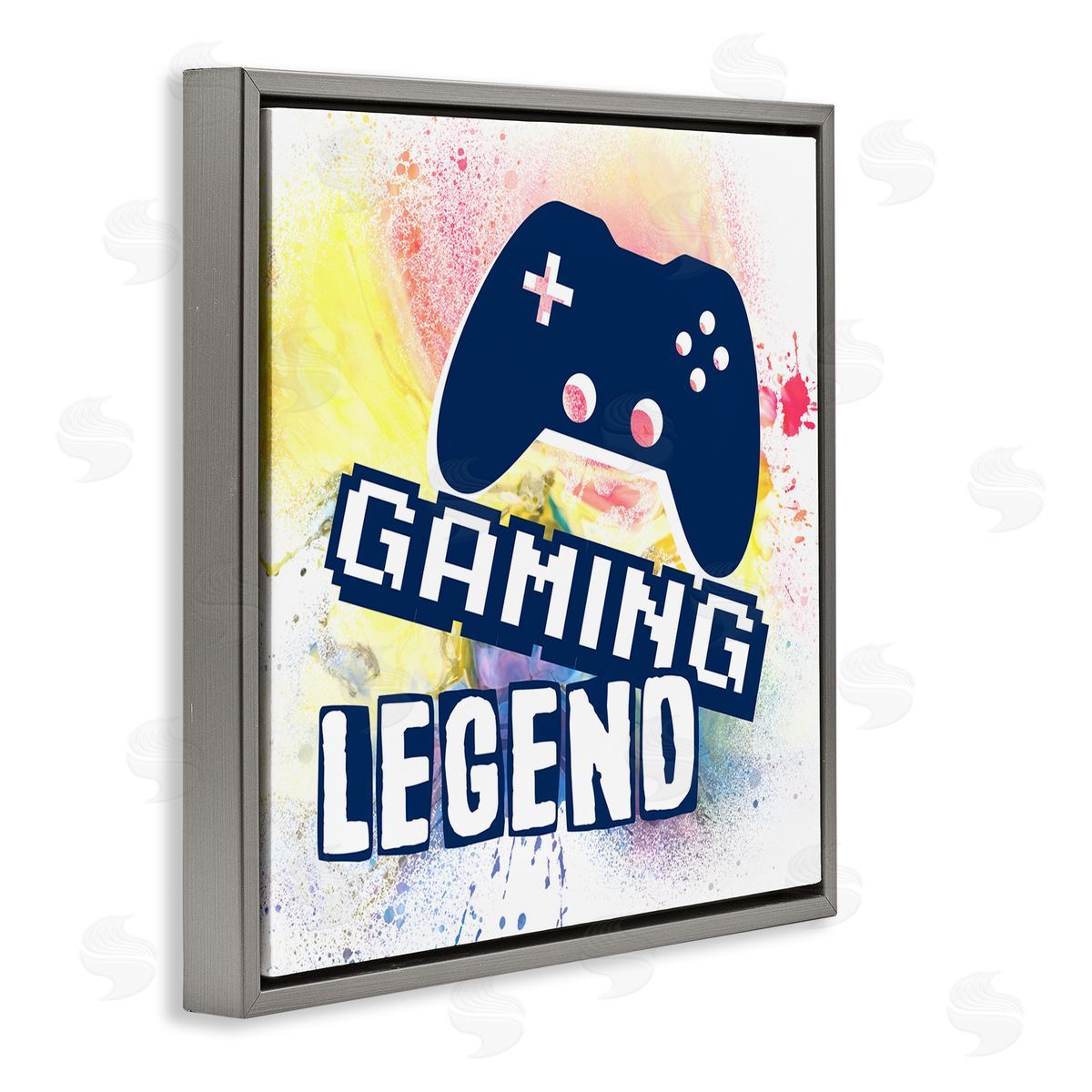 Gaming Legend Modern Splatter Grey Floating Frame Canvas Wall Art, Home Decor by Marcus Prime