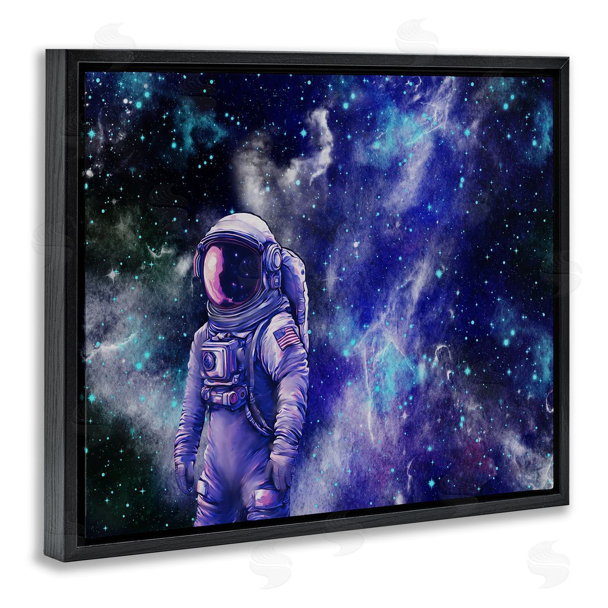 Astronaut with Blue Nebula Black Floating Frame Canvas Wall Art, Home Decor by Jesse Keith