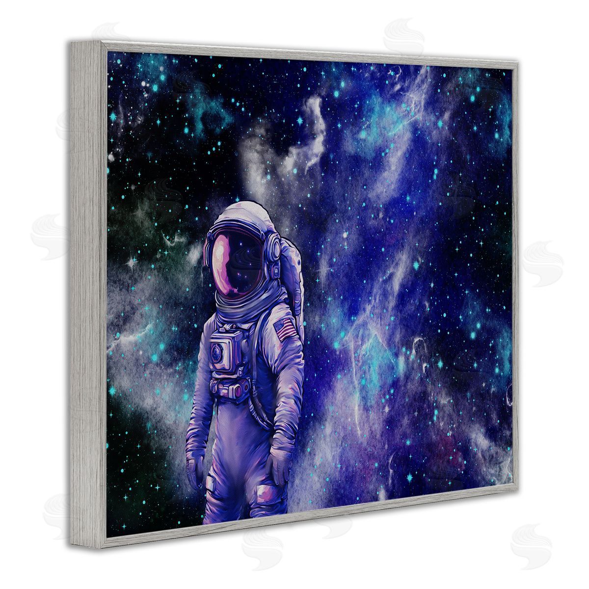 Astronaut with Blue Nebula Grey Frame Print Wall Art, Home Decor by Jesse Keith
