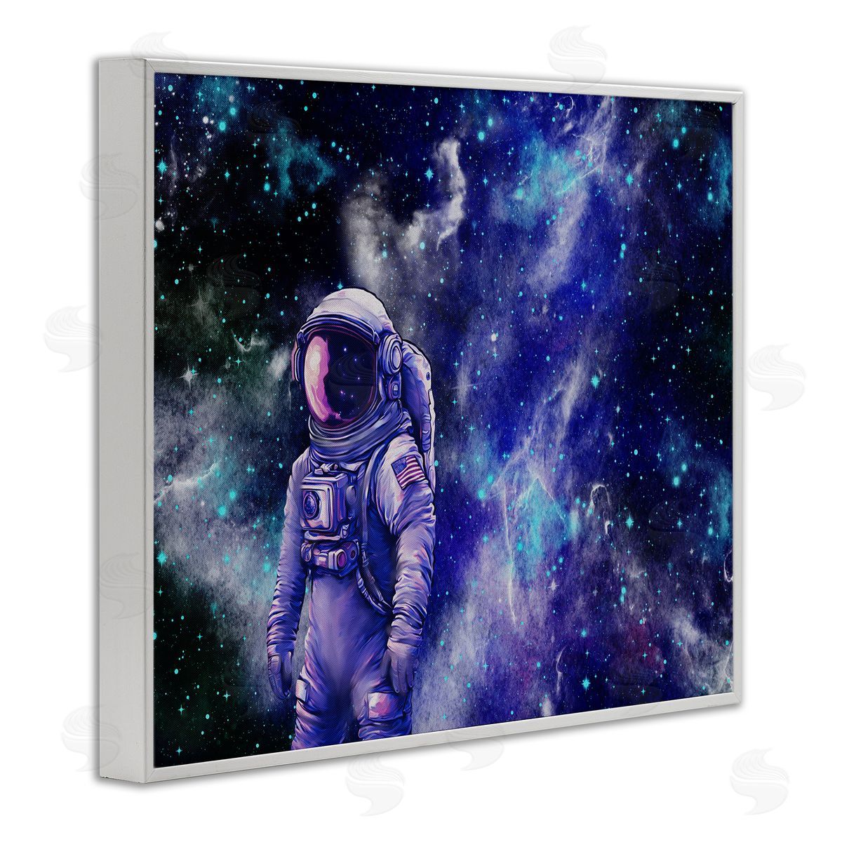 Astronaut with Blue Nebula White Frame Print Wall Art, Home Decor by Jesse Keith