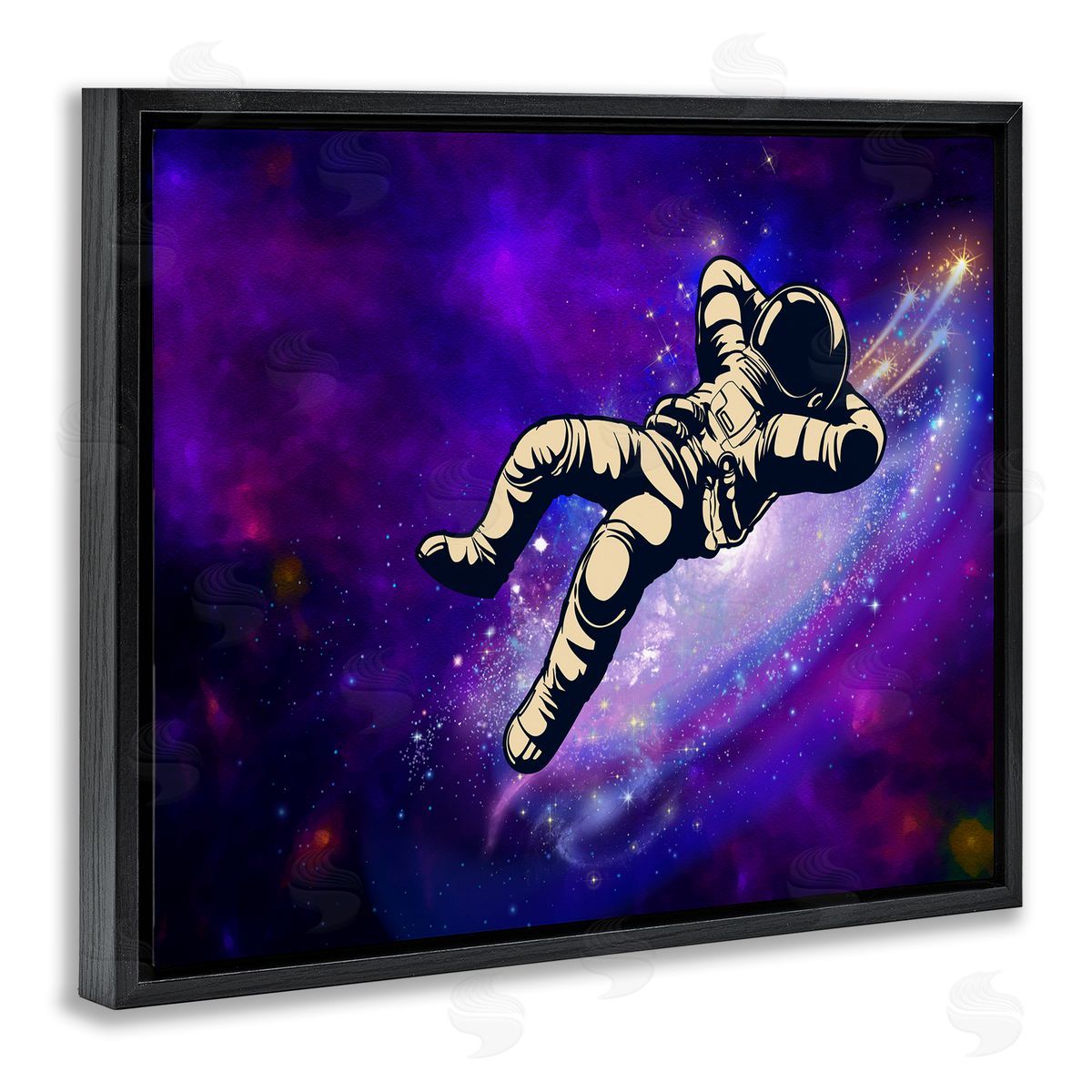 Relaxing Astronaut in Space Black Floating Frame Canvas Wall Art, Home Decor by Jesse Keith