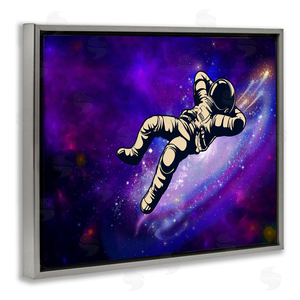 Relaxing Astronaut in Space Grey Floating Frame Canvas Wall Art, Home Decor by Jesse Keith