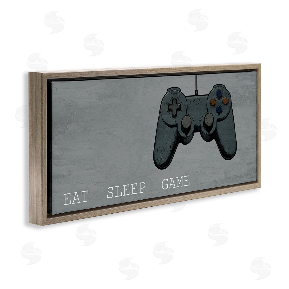 Eat Sleep Game Hobby Brown Floating Frame Canvas Wall Art, Home Decor by Kim Allen