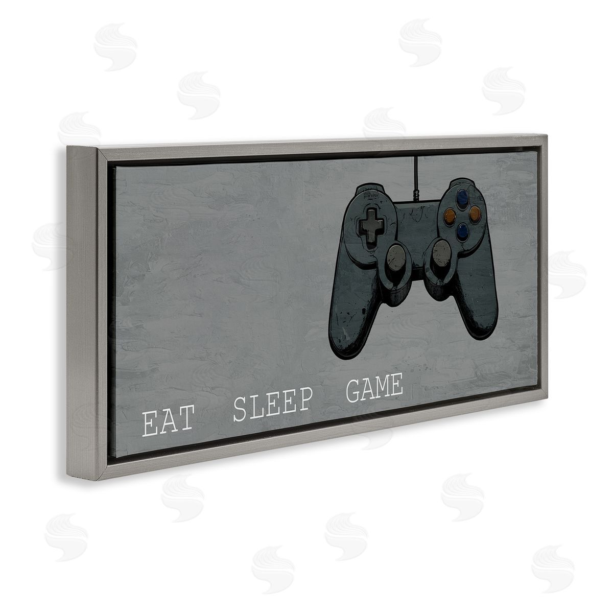 Eat Sleep Game Hobby Grey Floating Frame Canvas Wall Art, Home Decor by Kim Allen