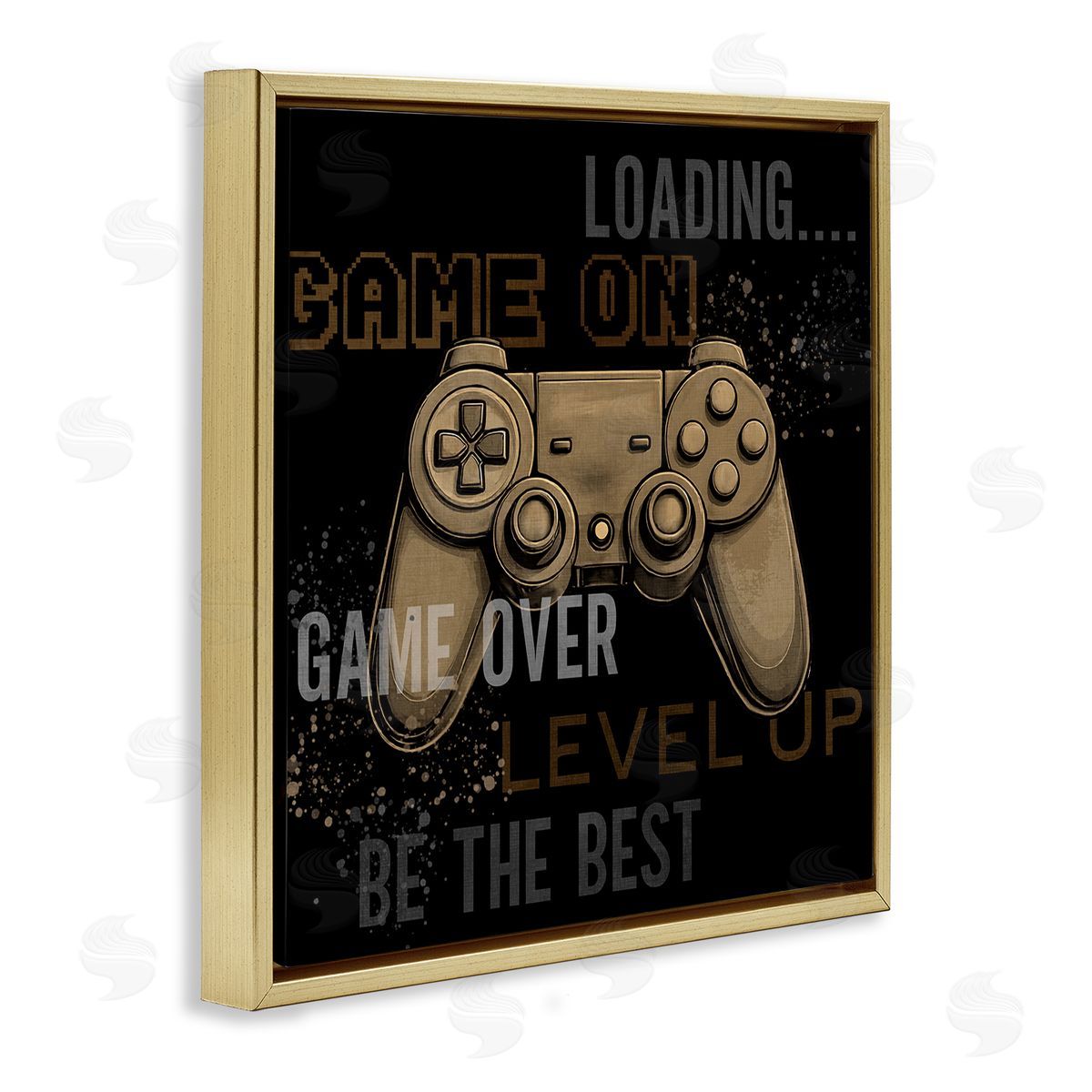 Gamer Controls Phrases Gold Floating Frame Canvas Wall Art, Home Decor by Kim Allen