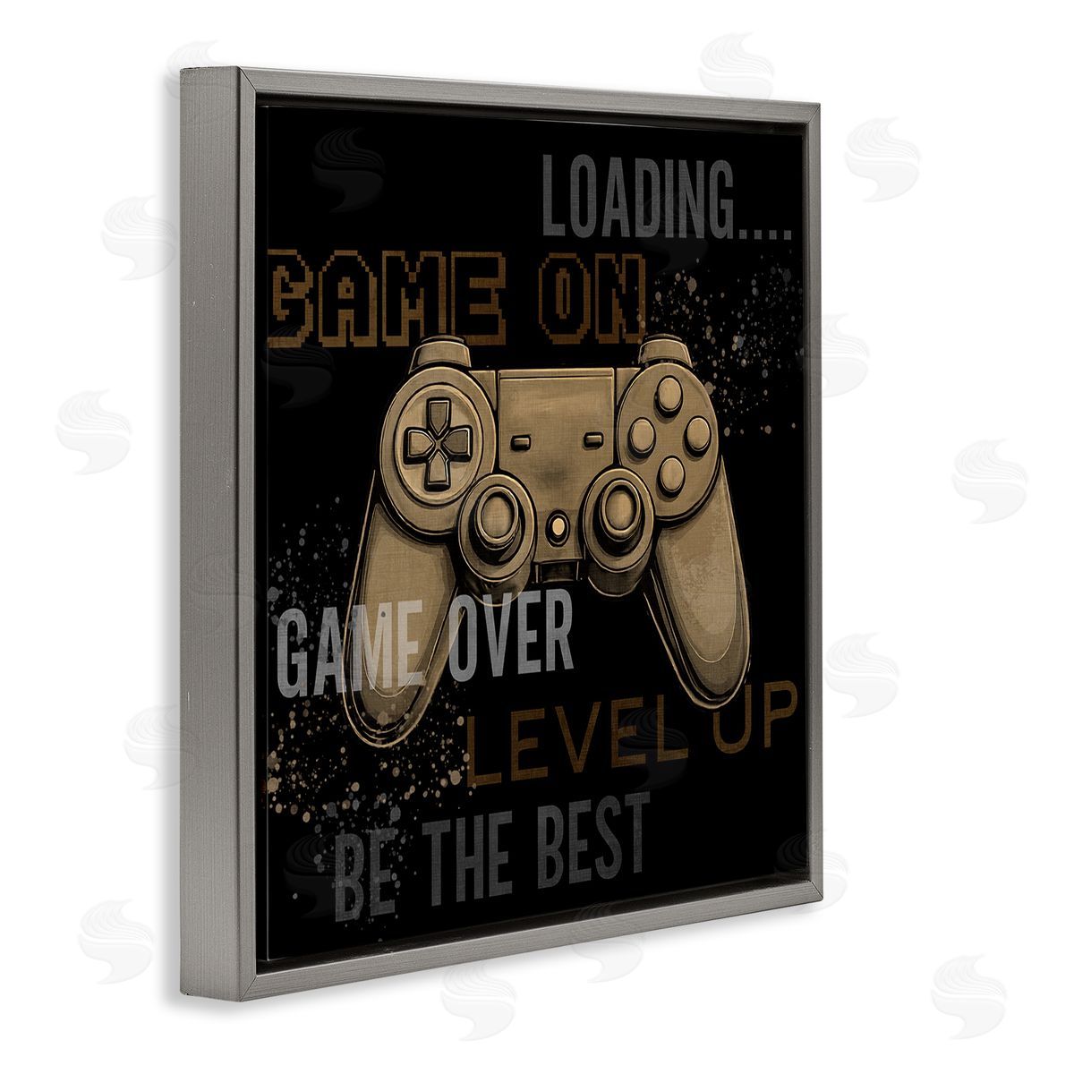 Gamer Controls Phrases Grey Floating Frame Canvas Wall Art, Home Decor by Kim Allen