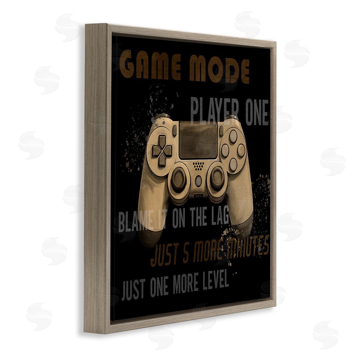 Gamer Phrases Vintage Style Brown Floating Frame Canvas Wall Art, Home Decor by Kim Allen