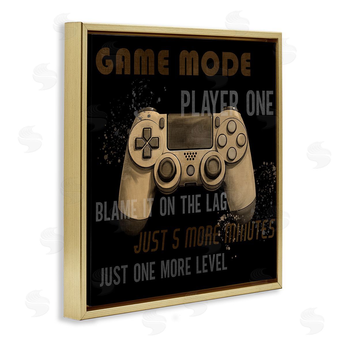 Gamer Phrases Vintage Style Gold Floating Frame Canvas Wall Art, Home Decor by Kim Allen