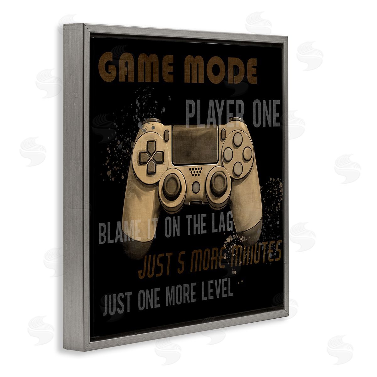Gamer Phrases Vintage Style Grey Floating Frame Canvas Wall Art, Home Decor by Kim Allen