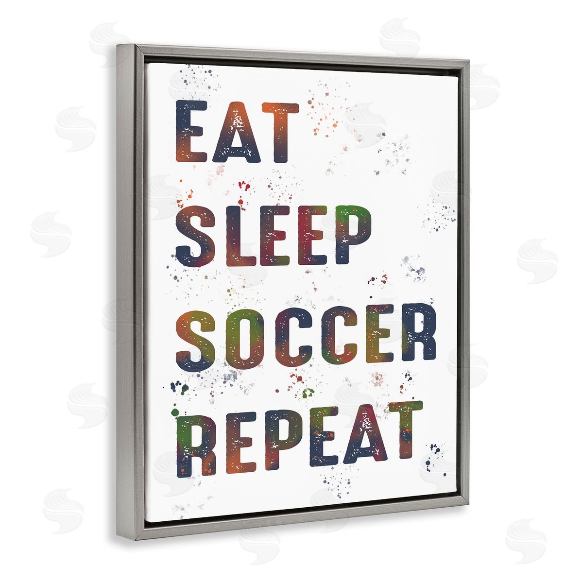Eat Sleep Soccer Repeat Grey Floating Frame Canvas Wall Art, Home Decor by Marcus Prime