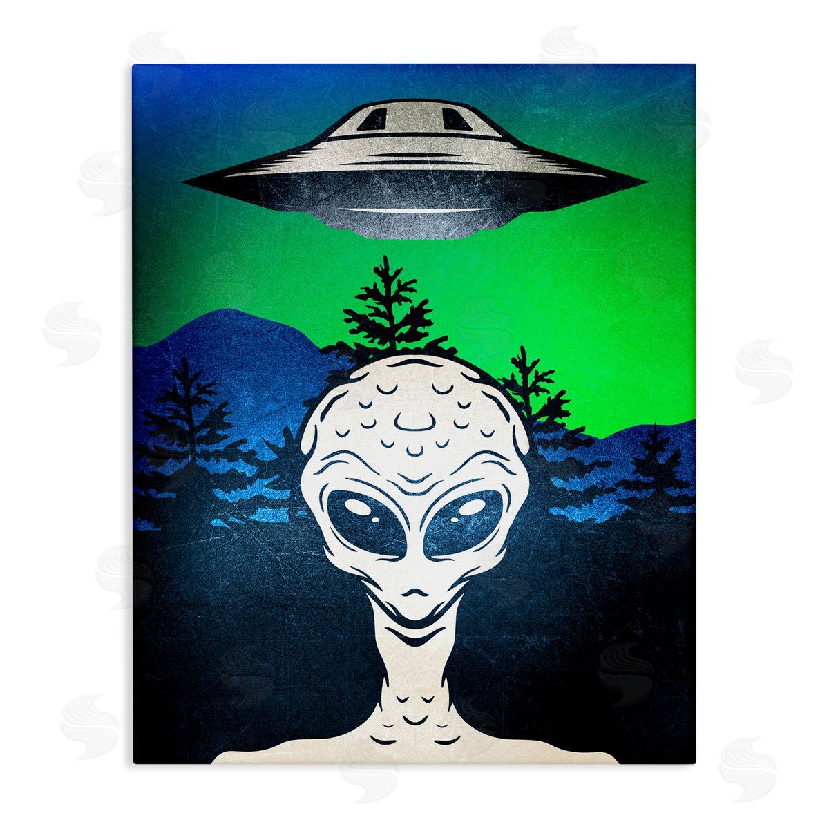 Alien and UFO Scene Canvas Wall Art, Home Decor by Kim Allen