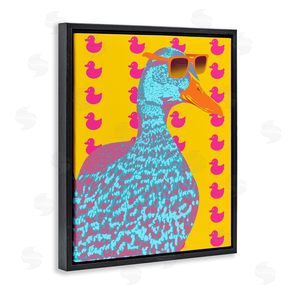 Quirky Vibrant Goose Black Floating Frame Canvas Wall Art, Home Decor by Marcus Prime