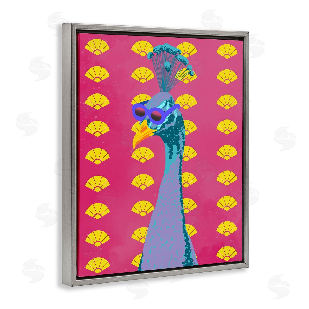 Vibrant Mod Peacock Grey Floating Frame Canvas Wall Art, Home Decor by Marcus Prime