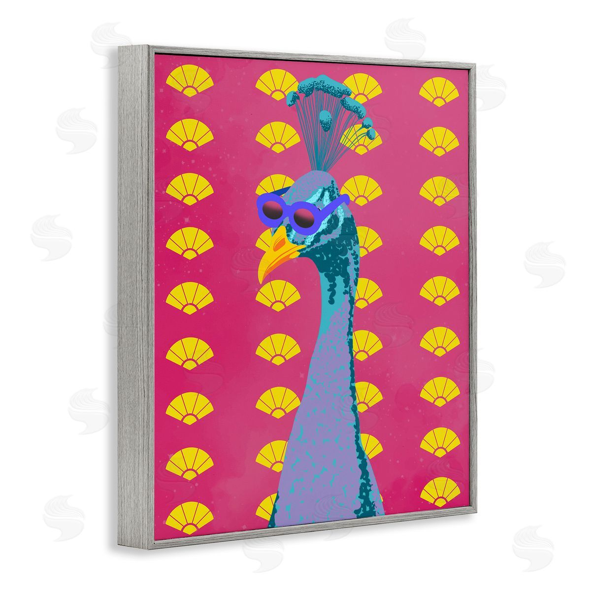 Vibrant Mod Peacock Grey Frame Print Wall Art, Home Decor by Marcus Prime