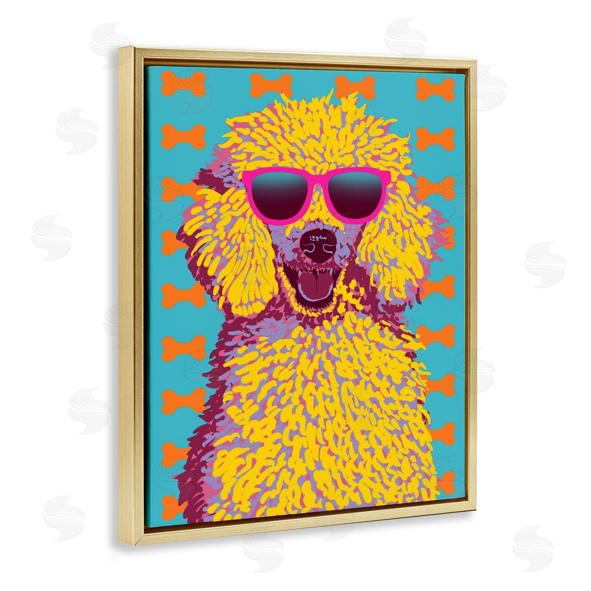Retro Pop Poodle Gold Floating Frame Canvas Wall Art, Home Decor by Marcus Prime