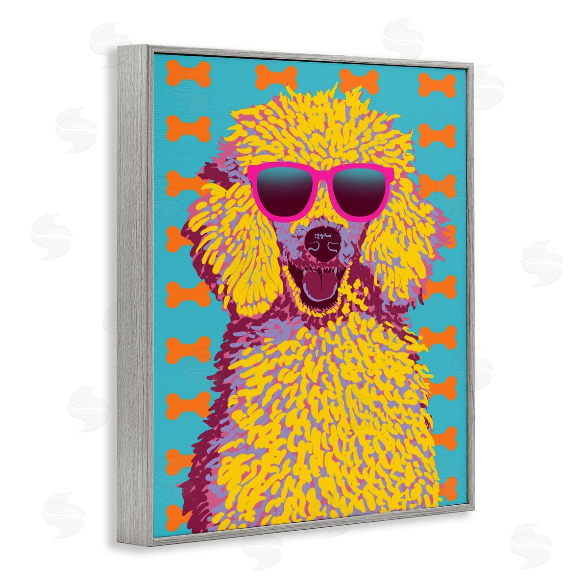 Retro Pop Poodle Grey Frame Print Wall Art, Home Decor by Marcus Prime