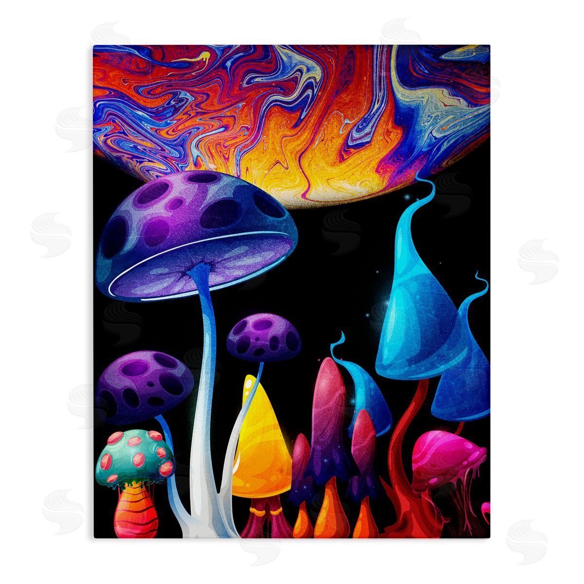 Whimsical Mushrooms in Space Canvas Wall Art, Home Decor by Kim Allen