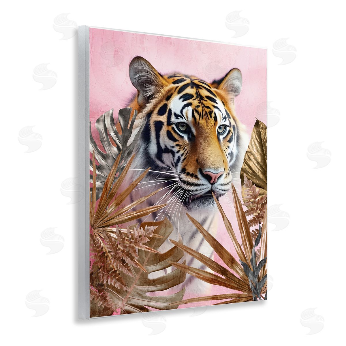 Exotic Tiger with Gold Leaves Wood Plaque Wall Art, Home Decor by Kim Allen