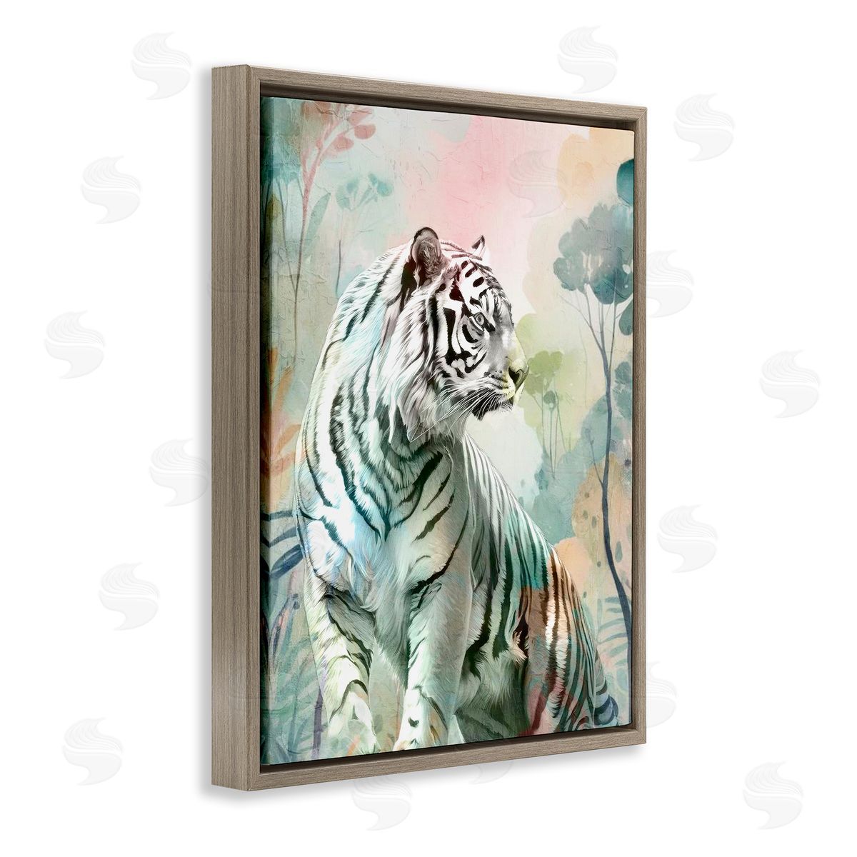 Soft Gazing Tiger Brown Floating Frame Canvas Wall Art, Home Decor by Kim Allen
