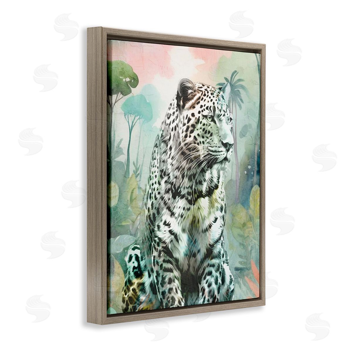 Leopard Gazing in Jungle Brown Floating Frame Canvas Wall Art, Home Decor by Kim Allen