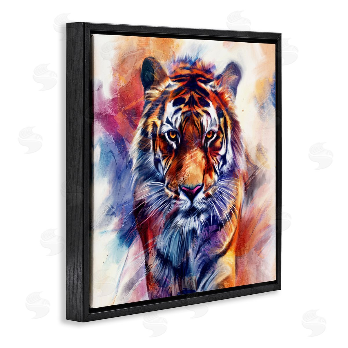 Fierce Vibrant Tiger Black Floating Frame Canvas Wall Art, Home Decor by Kim Allen