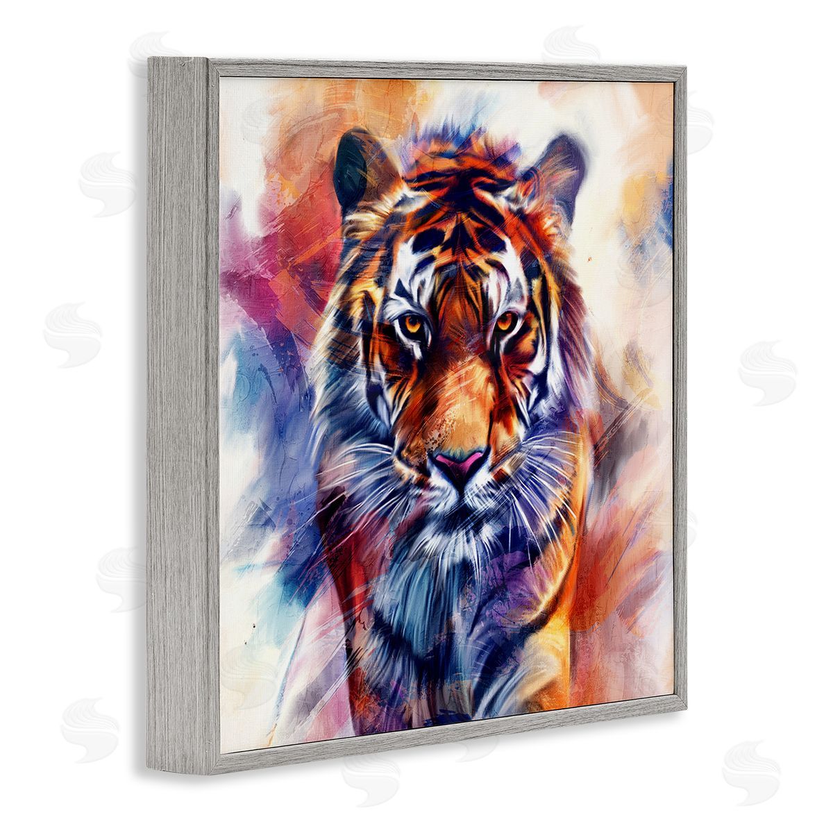 Fierce Vibrant Tiger Grey Frame Print Wall Art, Home Decor by Kim Allen