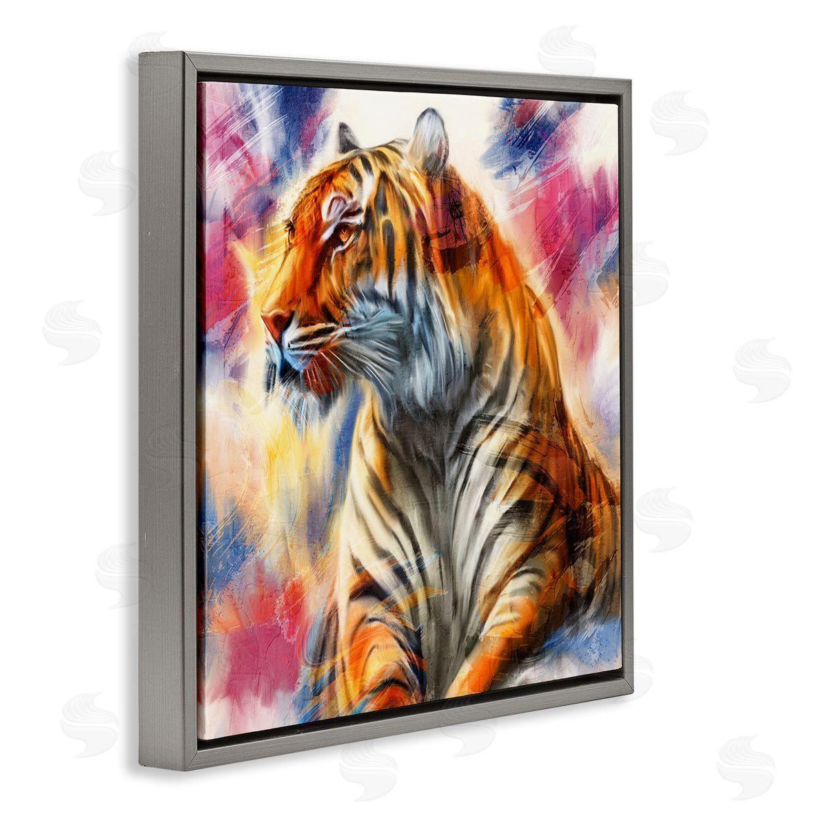 Fierce & Elegant Tiger Grey Floating Frame Canvas Wall Art, Home Decor by Kim Allen