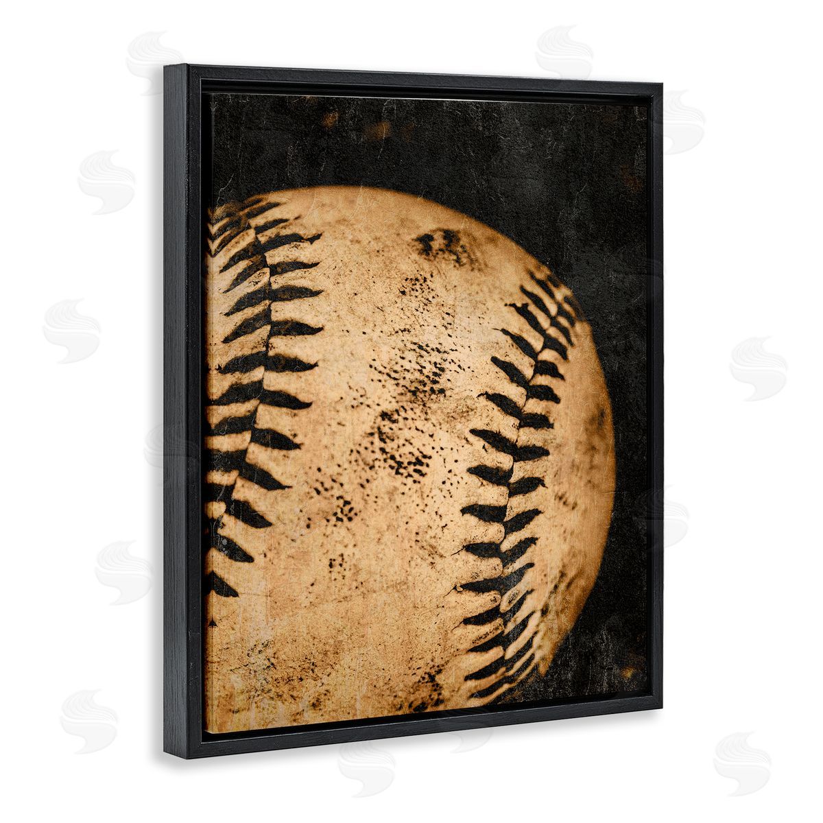 Vintage Baseball Close Up Black Floating Frame Canvas Wall Art, Home Decor by Kim Allen