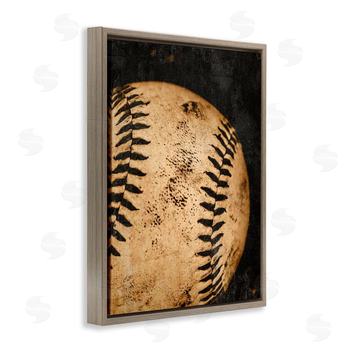 Vintage Baseball Close Up Brown Floating Frame Canvas Wall Art, Home Decor by Kim Allen