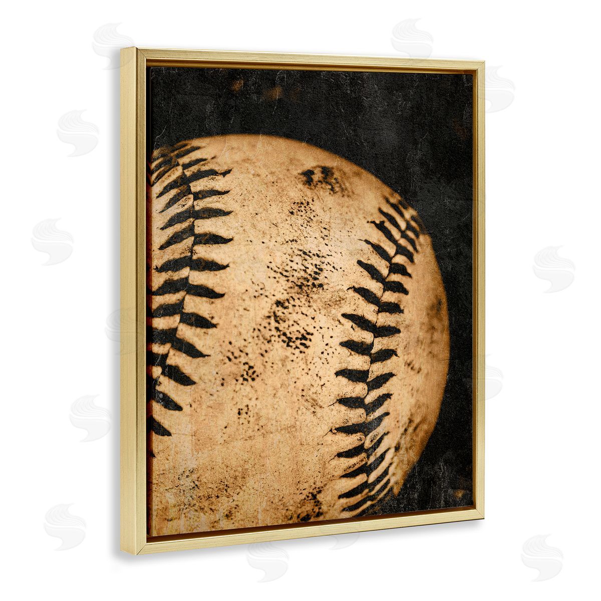 Vintage Baseball Close Up Gold Floating Frame Canvas Wall Art, Home Decor by Kim Allen