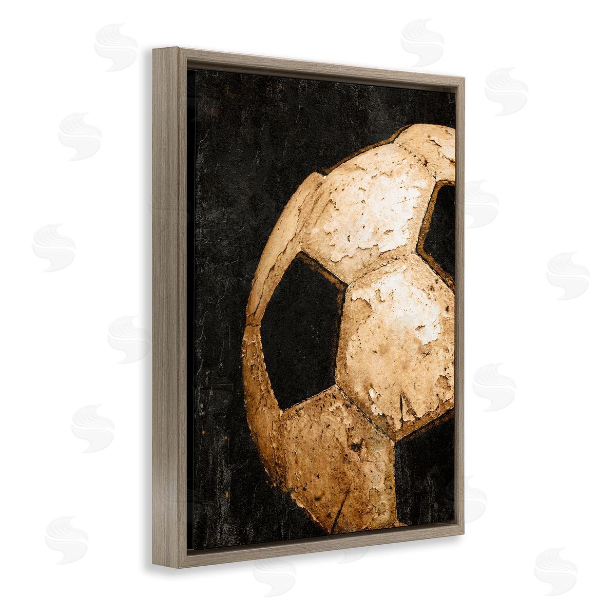 Vintage Soccer Ball Closeup Brown Floating Frame Canvas Wall Art, Home Decor by Kim Allen