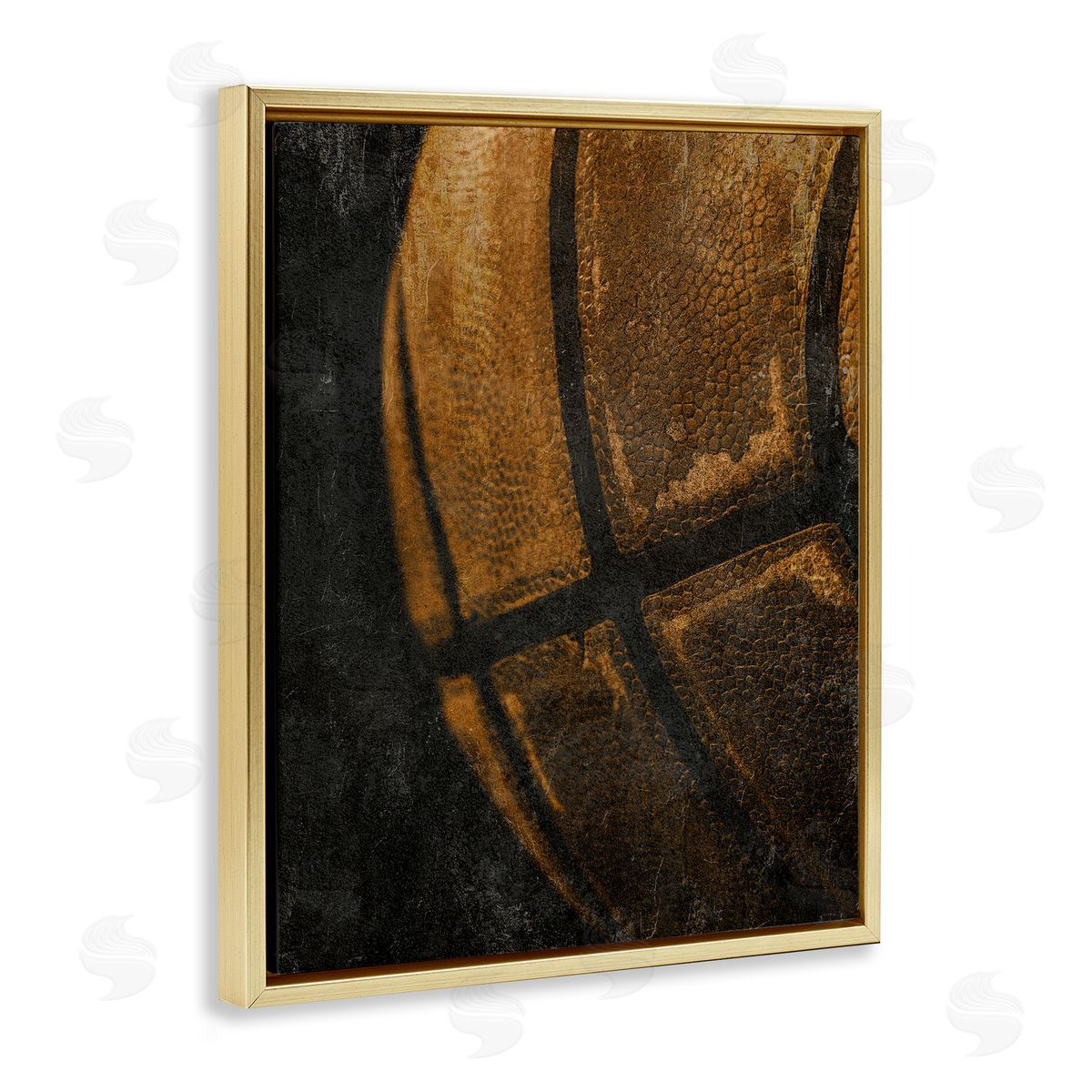 Vintage Basketball Close Up Gold Floating Frame Canvas Wall Art, Home Decor by Kim Allen