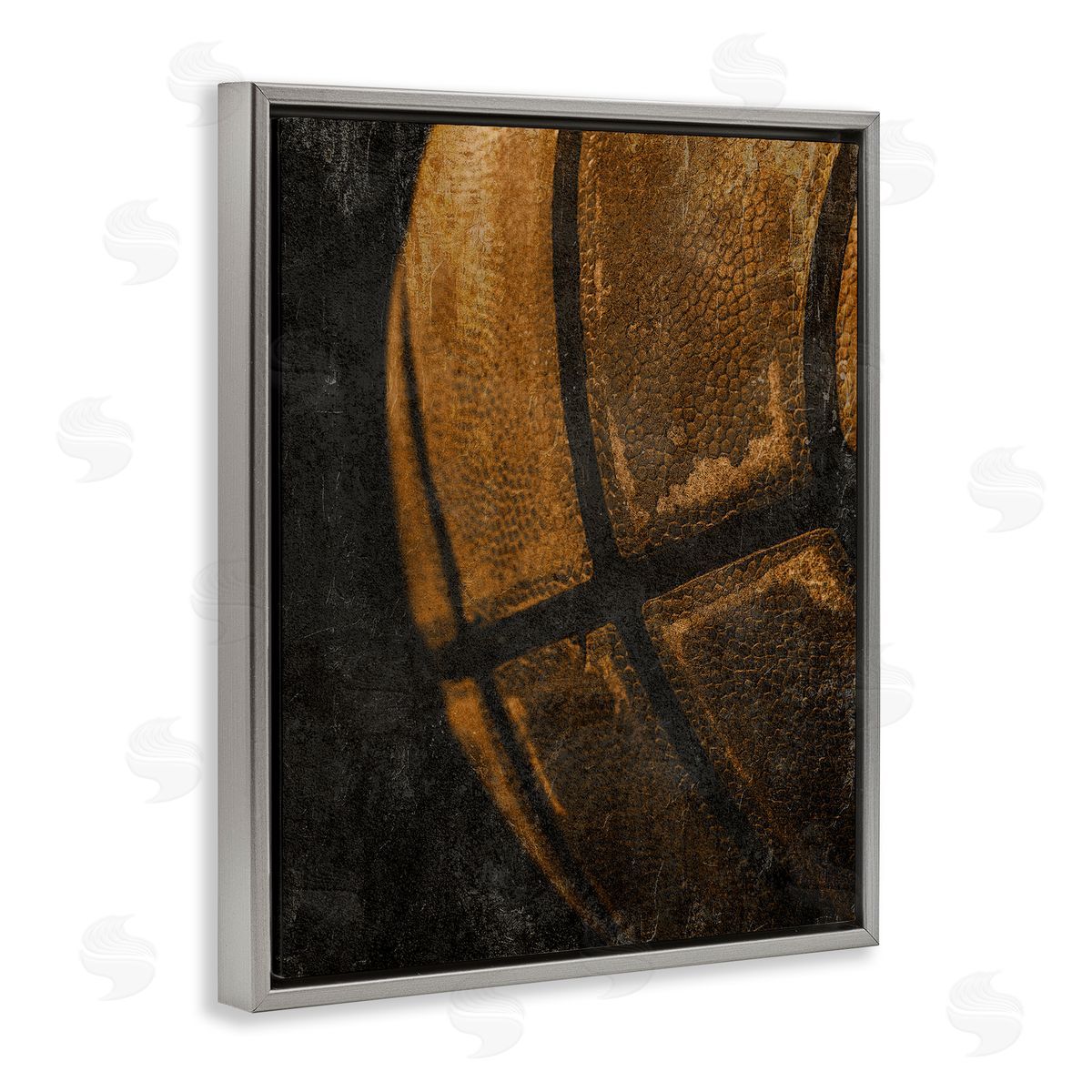 Vintage Basketball Close Up Grey Floating Frame Canvas Wall Art, Home Decor by Kim Allen