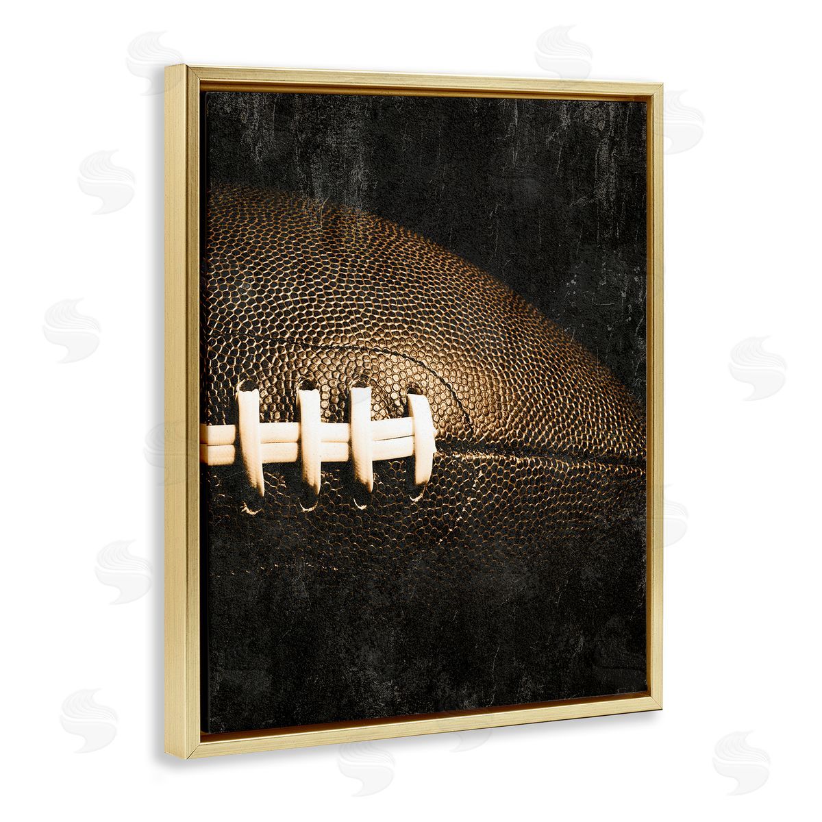 Rustic Football Close Up Gold Floating Frame Canvas Wall Art, Home Decor by Kim Allen