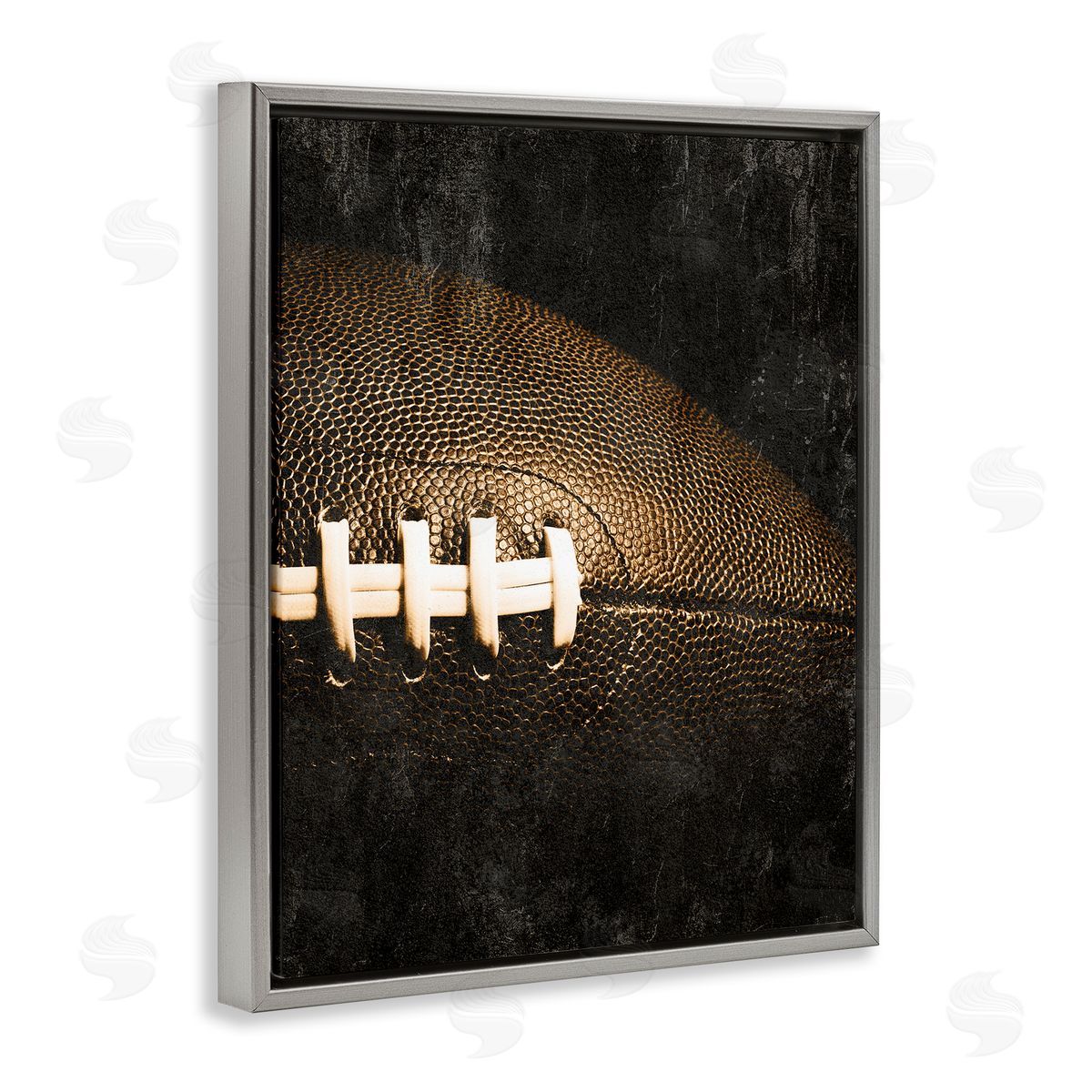 Rustic Football Close Up Grey Floating Frame Canvas Wall Art, Home Decor by Kim Allen
