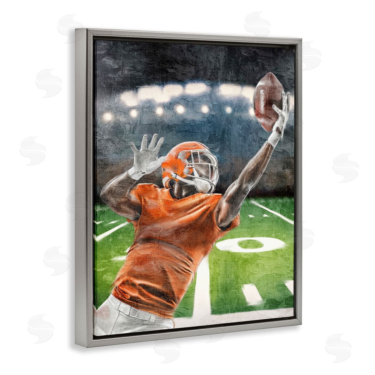 Athlete Catching Football Grey Floating Frame Canvas Wall Art, Home Decor by Kim Allen
