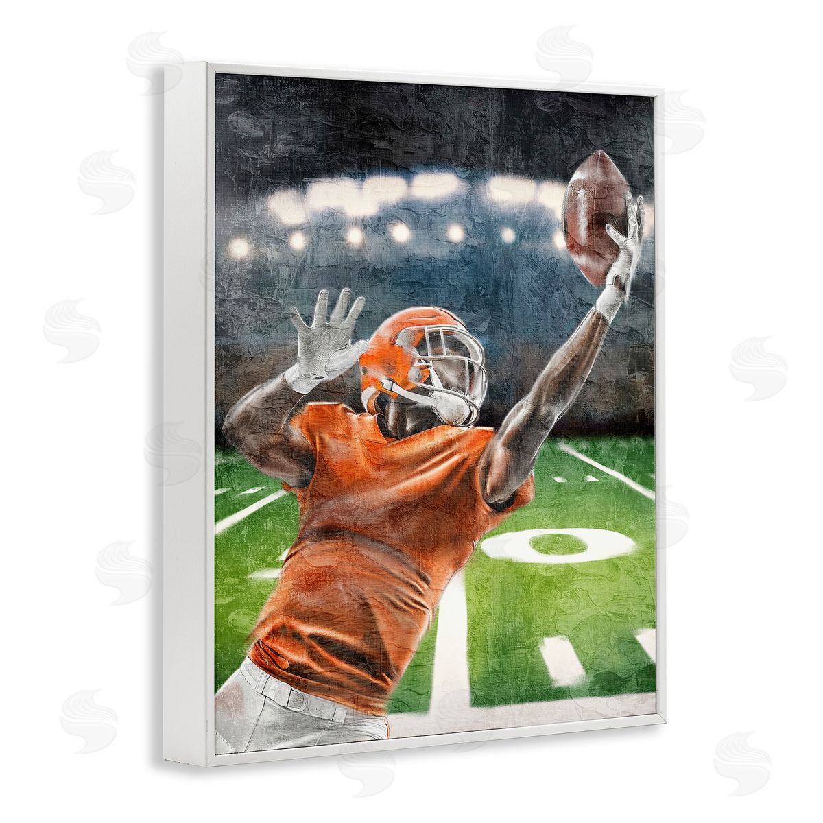 Athlete Catching Football White Frame Print Wall Art, Home Decor by Kim Allen