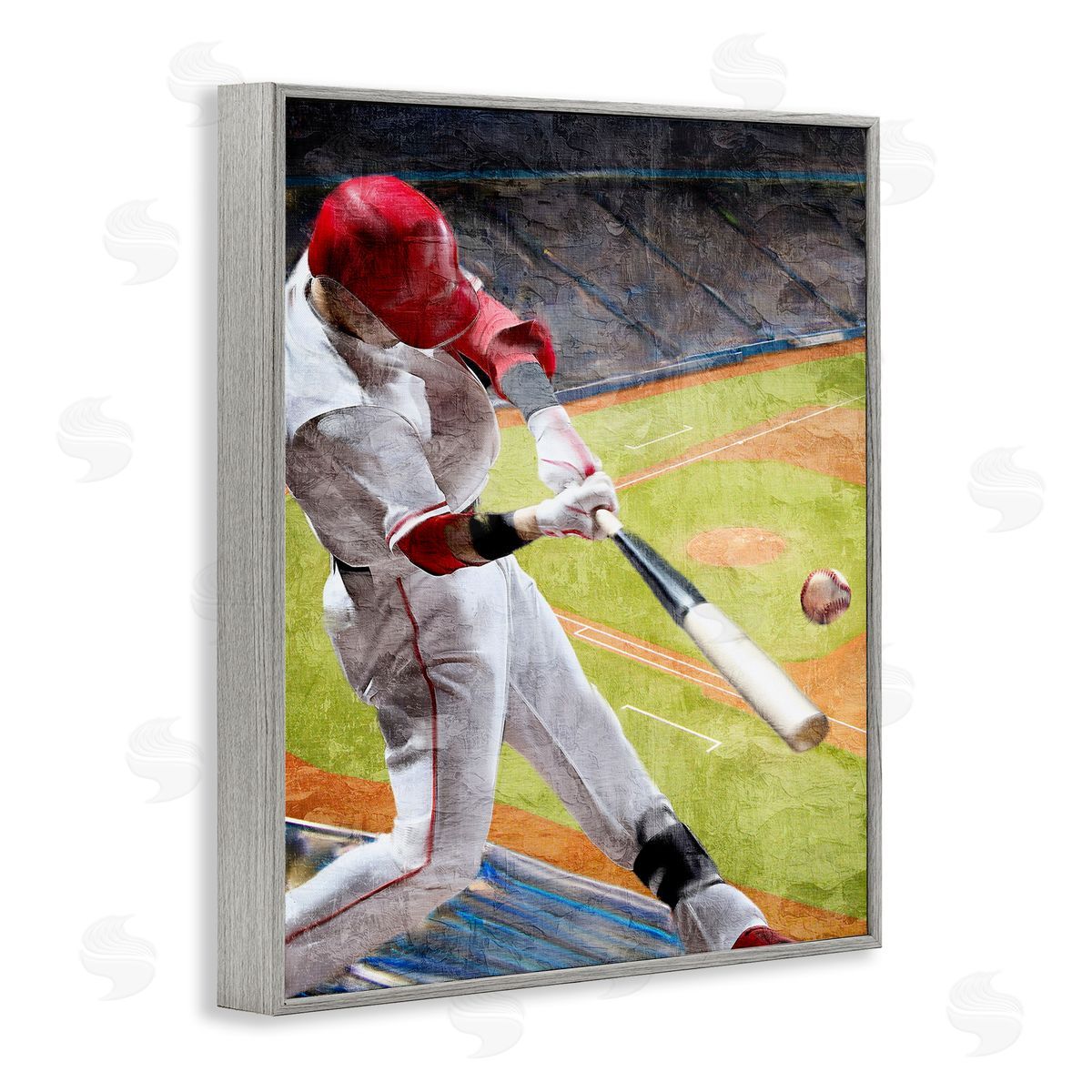 Athlete Hitting Baseball Grey Frame Print Wall Art, Home Decor by Kim Allen