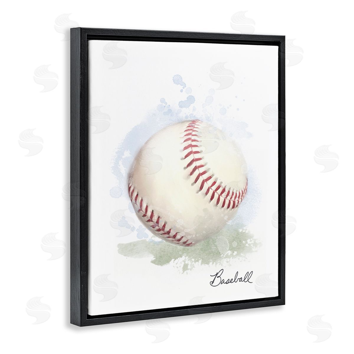 Soft Pastel Baseball Black Floating Frame Canvas Wall Art, Home Decor by Matthew Piotrowicz